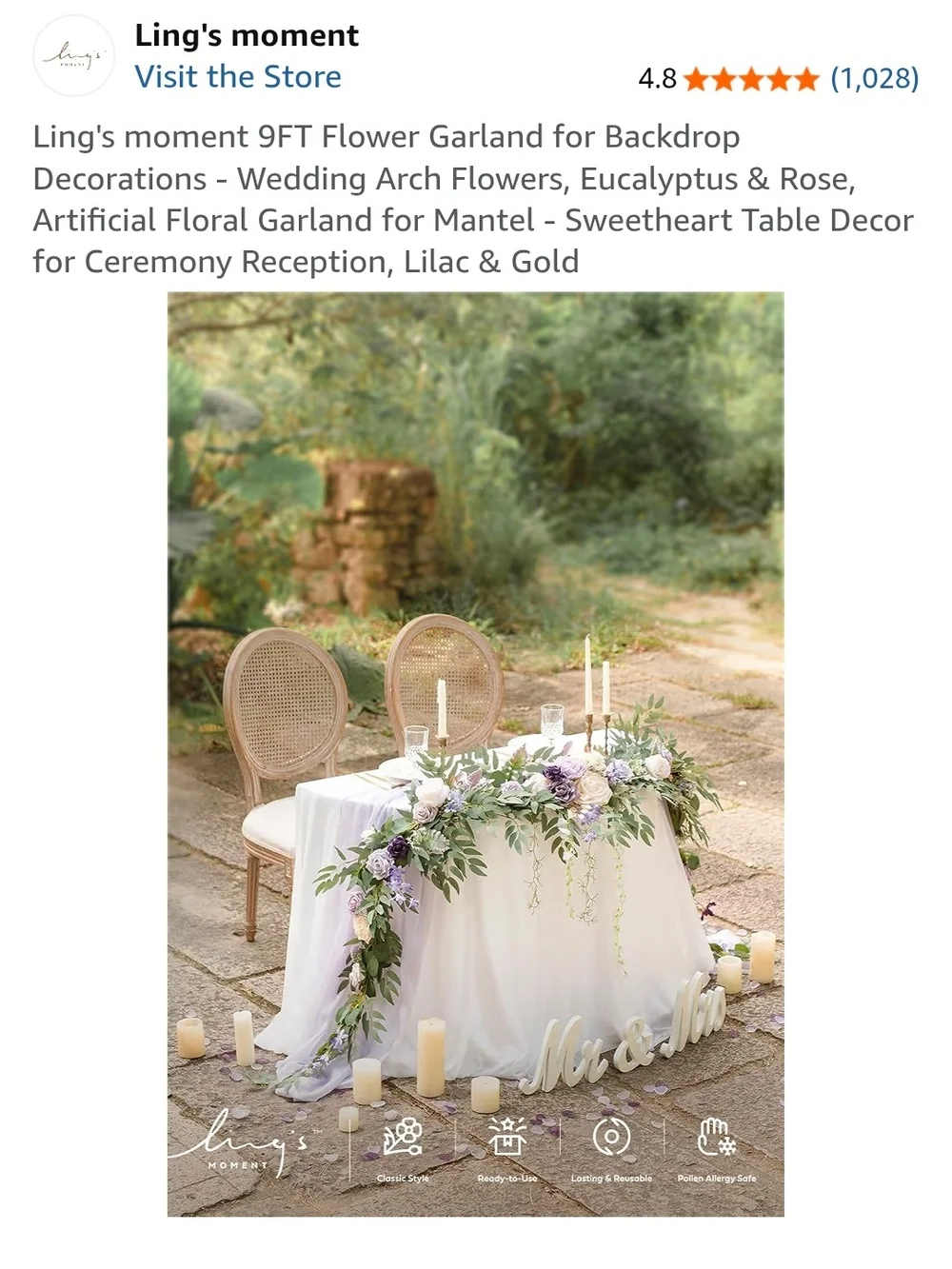 Lilac & Gold Floral Garland Eucalyptus Wreath